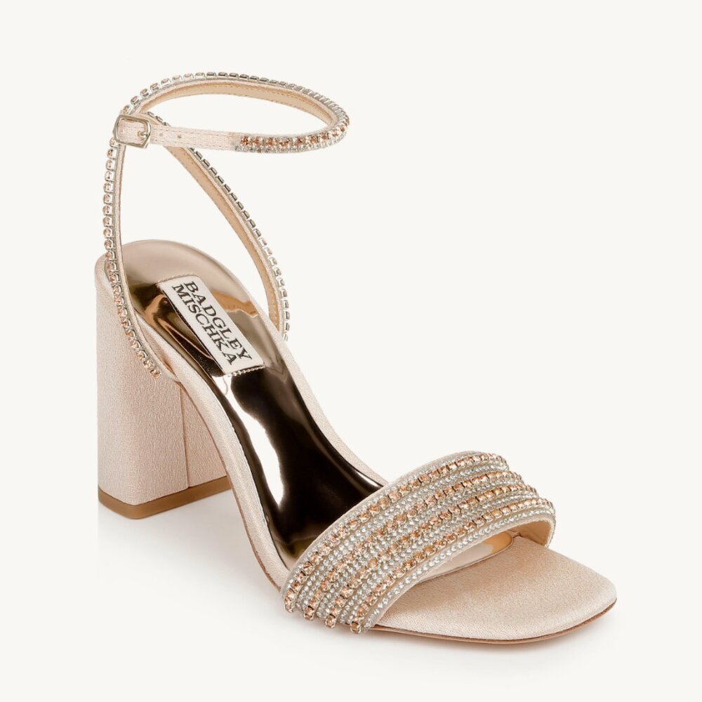 Badgley Mishka Becca Strappy Block‎ Heel Rhinestone 6 Sandals Pink